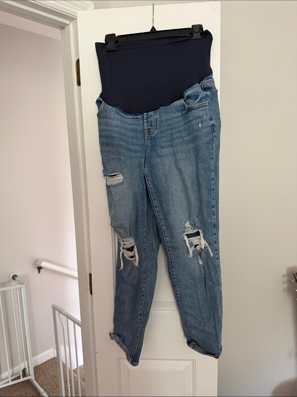 Maternity Distressed Blue Jeans with Stretch Panel